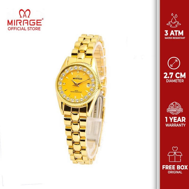 JAM TANGAN WANITA PERMATA MIRAGE RLX 1580 GOLD PLAT KUNING