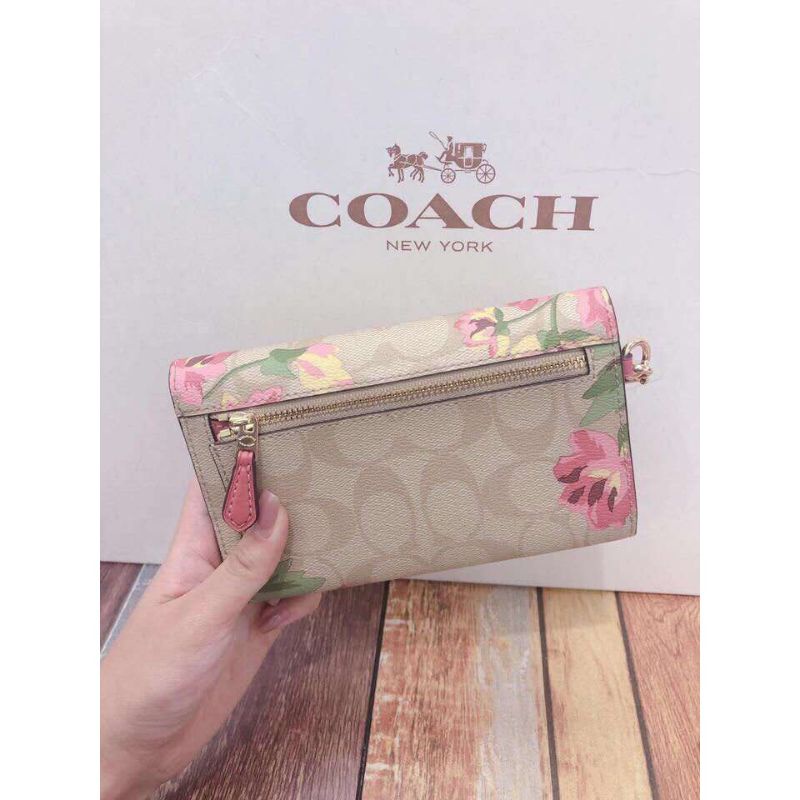 Coach Flap Phone Wallet In Signature Canvas With Lily Print (F73373)