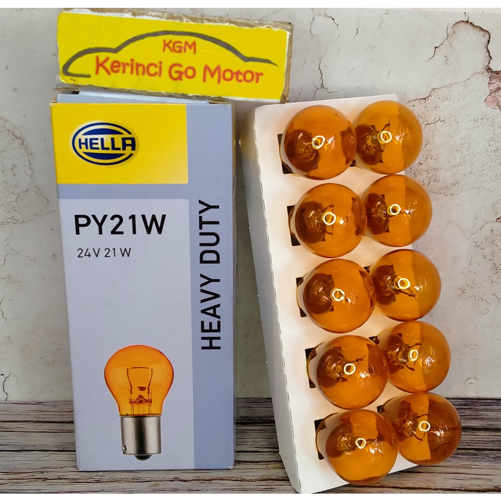 HELLA BOHLAM LAMPU PY21W 24V KAKI 1 ORANGE AMBER BESAR 8GA 006 841 241