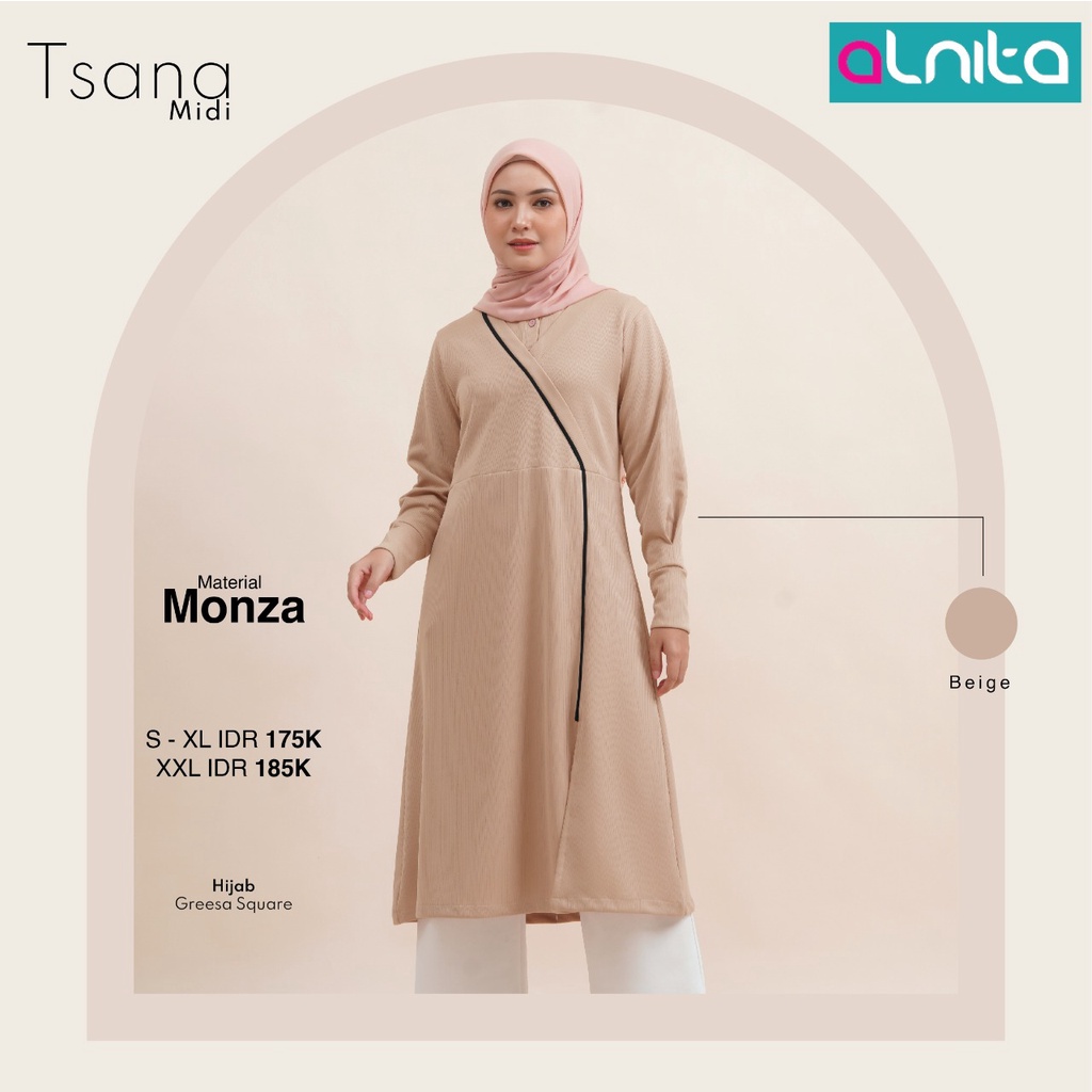 Alnita Tsana Midi Bahan Monza Tunik Modern Simpel kekinian by Alnita bisa COD