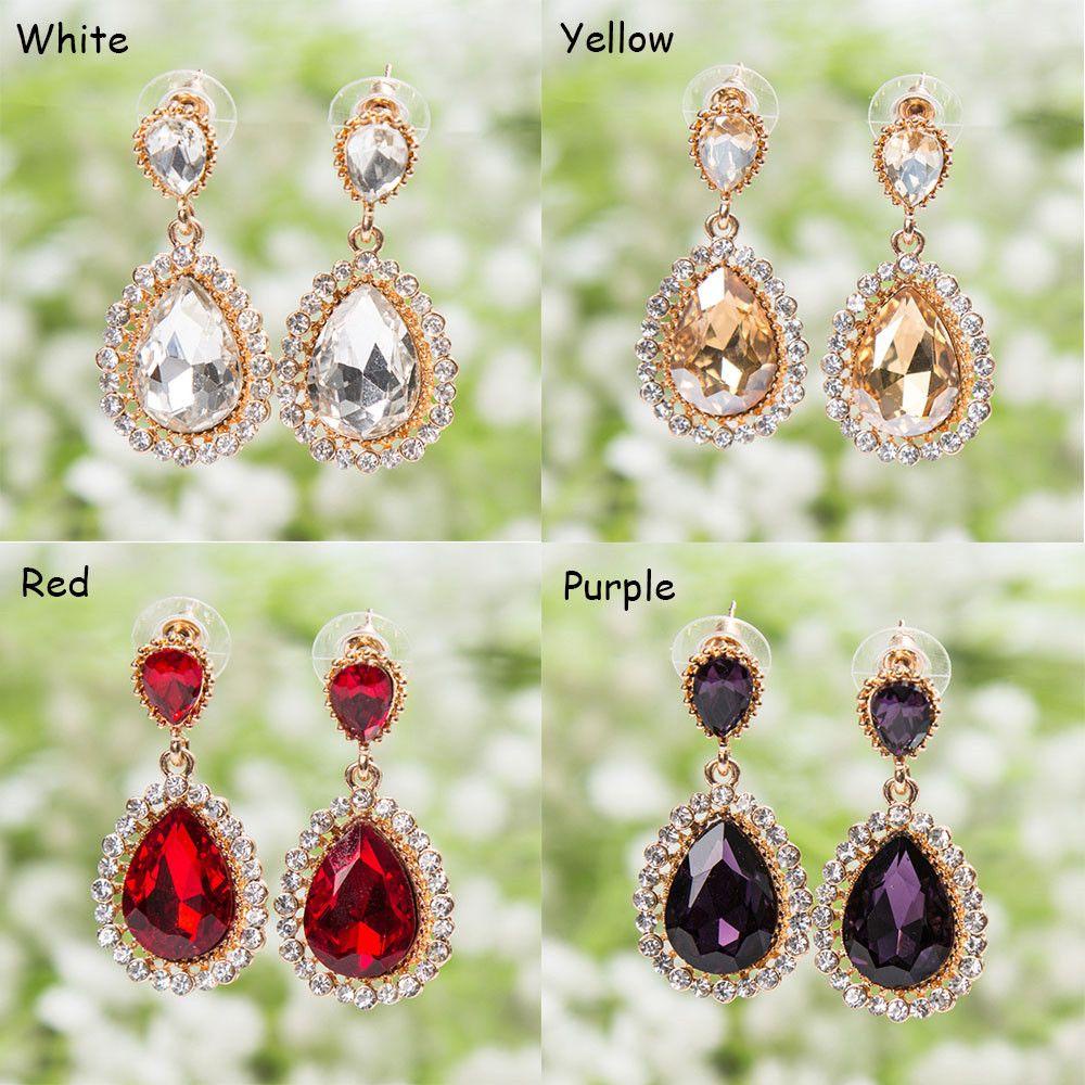 PREVA Water Drop Rhinestones Earrings Multicolor Female Palace Retro Long Earrings