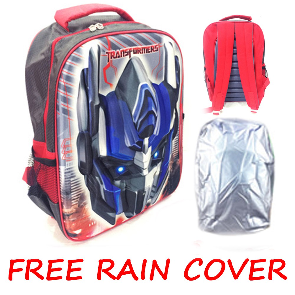 FREE ONGKIR + RAINCOVER Tas Ransel Sekolah SD Transformer Optimus Prime 3D Hard Cover - KOMBINASI