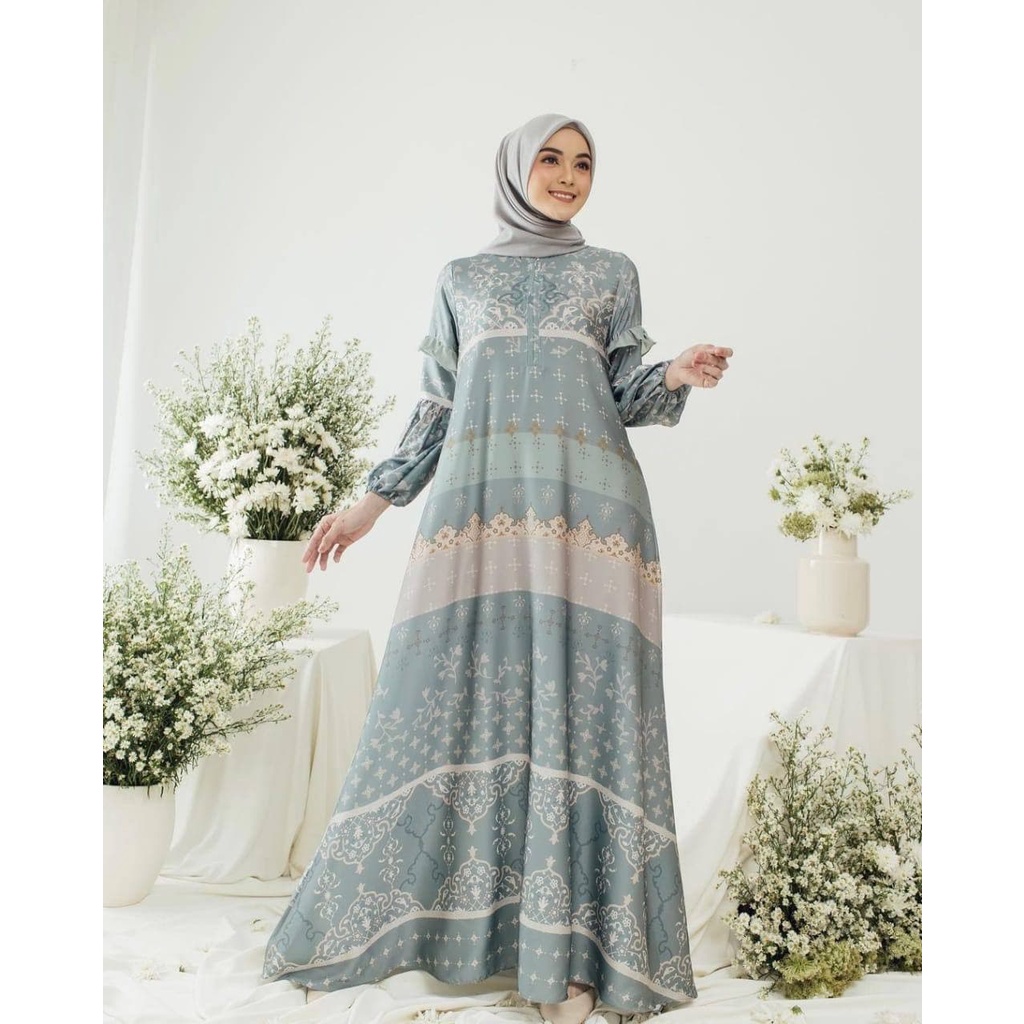 Gamis Kirani Larasati - Gamis Maxmara Lux Kombinasi Ceruty Premium Dress Wanita Party Dress Fashion Kekinian Muslim Kekinian LD 110 cm