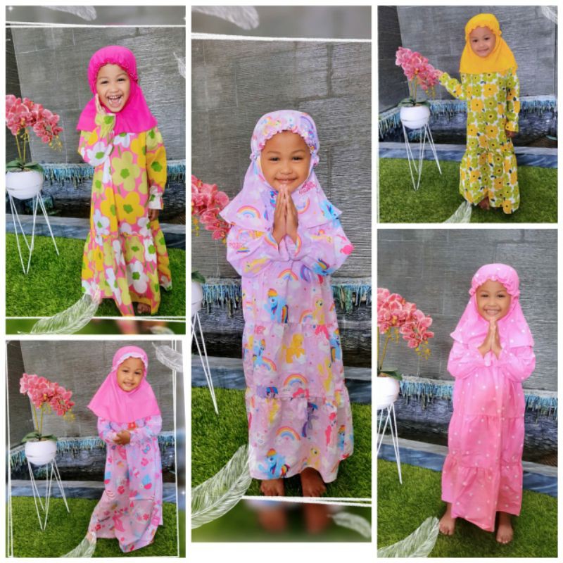 Gamis Katun Anak Kerudung Motif Mix 1-6 Tahun