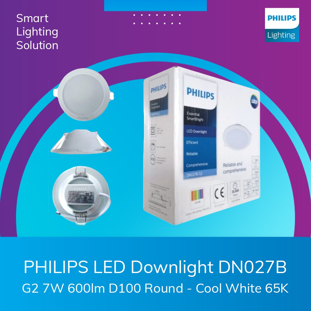 Jual Lampu Downlight Philips LED DN027B G2 7W 600lm D100 Round - Cool ...