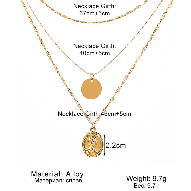 Retro Multilayer Necklace Fashion Classic Coin Head Pendant Chain For Women