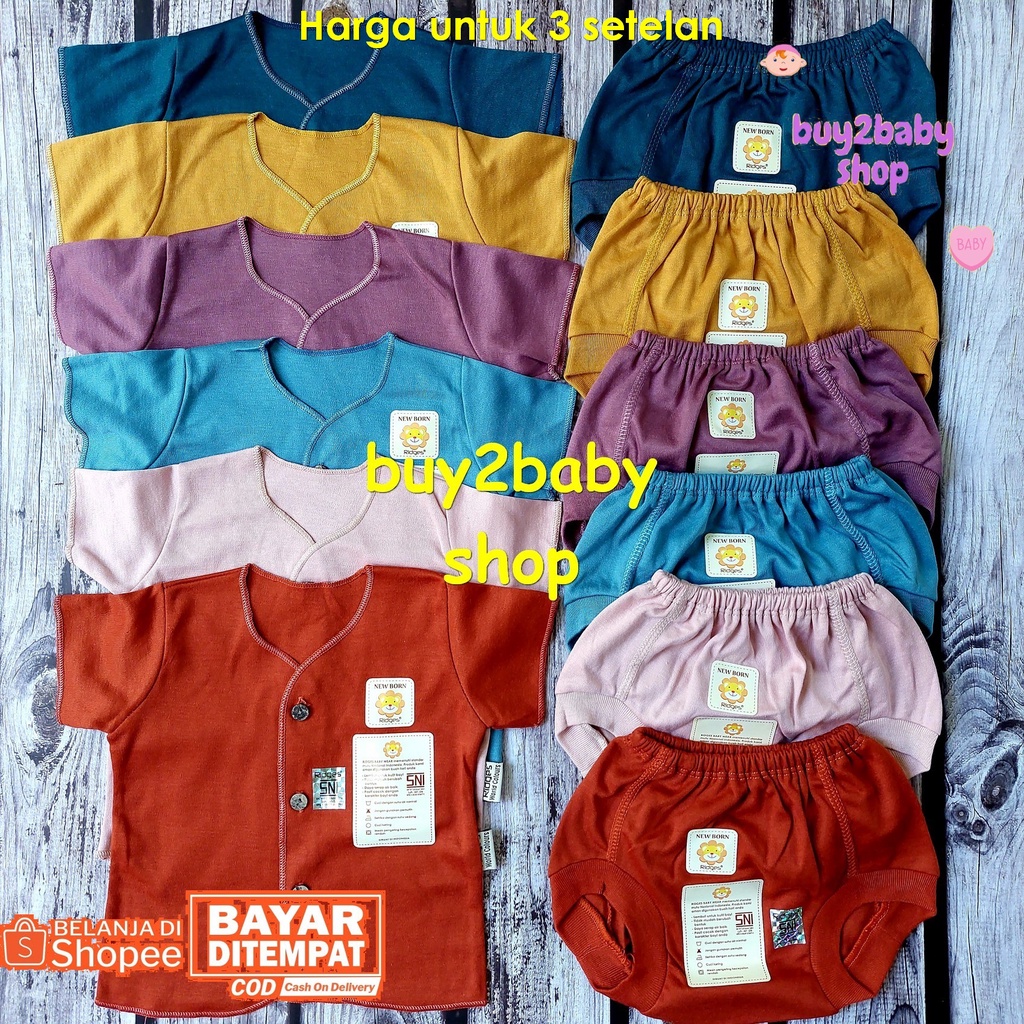 Ridges Little Q baju bayi setelan piyama pendek World Color Series 0-3 Bulan 3 PCS