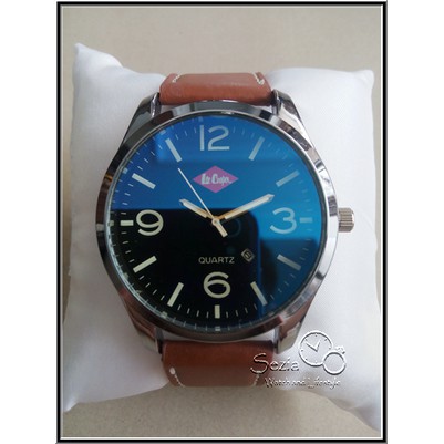 Jam Lee Cooper Cowo / Man Date Putih - Kulit Coklat - List Silver