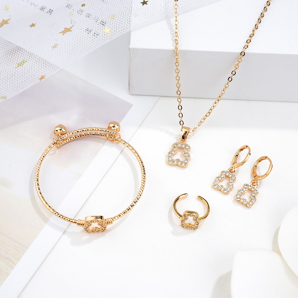 set perhiasan anak titanium kalung anti karat gelang wanita anting korea fashion cincin paket aksesoris wanita D472