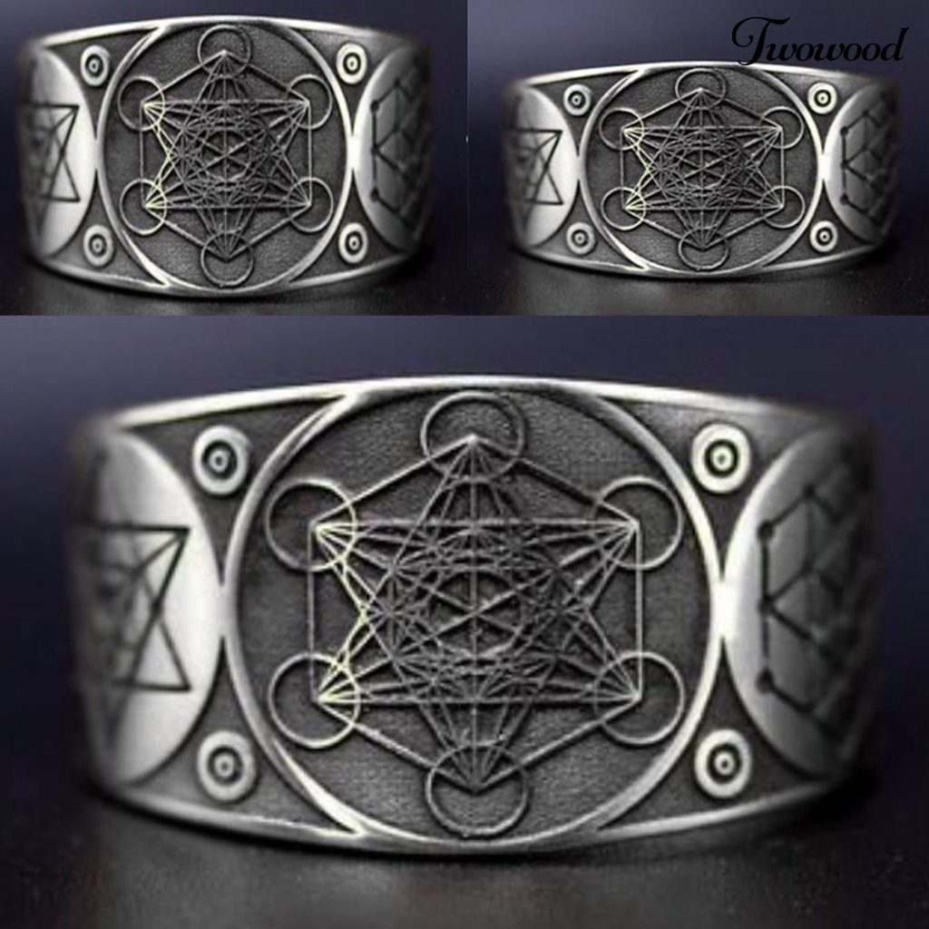 Twowood Hexagram Pattern Vintage Unisex Ring Alloy Adjustable Opening Punk Finger Ring Jewelry Accessory