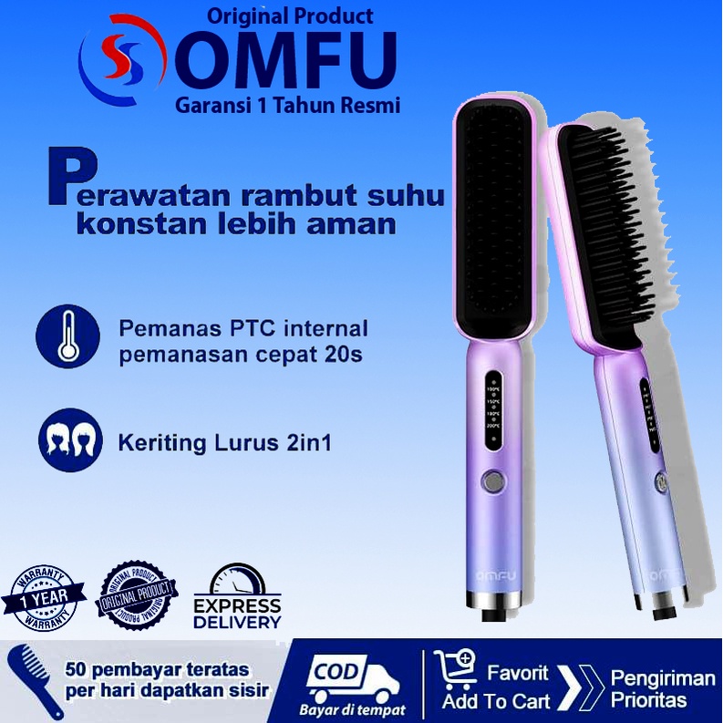 Omfu Pelurus rambut sisir elektrik rambut keriting Lurus 2 in 1 Sistem