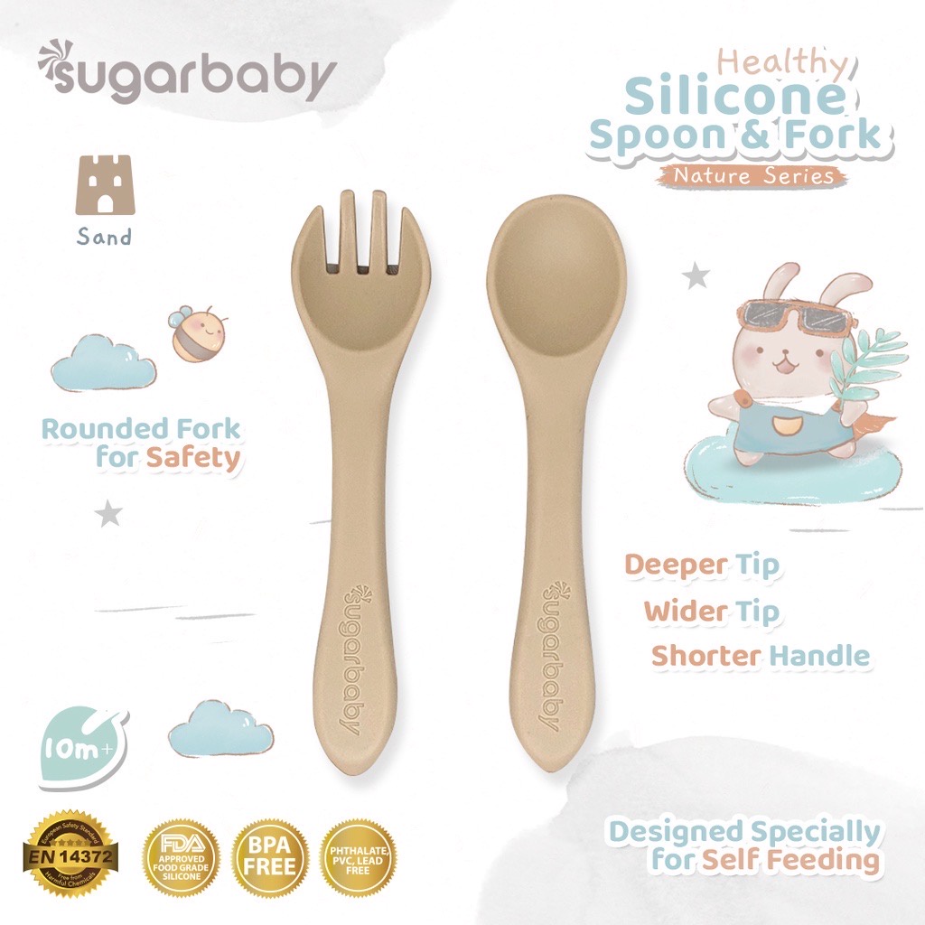 SUGAR BABY HEALTHY SILICONE SPOON &amp; FORK NATURE SERIES