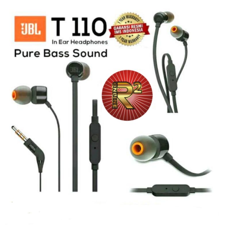 JBL T110 In Ear Headphones With Mic &amp; Flat Cable Original Garansi IMS0