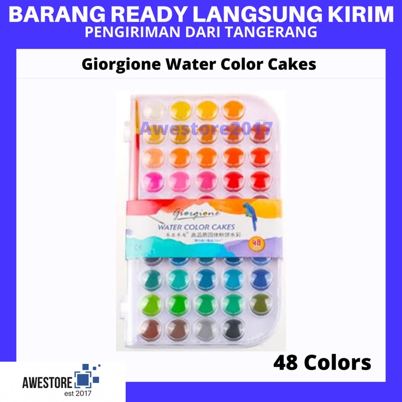 Giorgione 16/48 Warna Water Color Cake Watercolor Cat Air Kuas Lukis