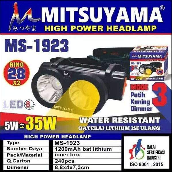 SENTER KEPALA KABUT LED MS1923 3MODE PUTIH KUNING DIMMER HEADLAMP