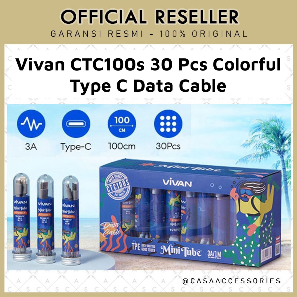 Vivan CTC100S Colorful USB-C Tube Kabel Data Cable 30pcs USB C android