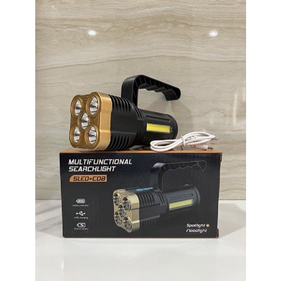 SENTER TANGAN COB 5 MATA LED SUPER TERANG SENTER GENGGAM LAMPU EMERGENCY USB RECHARGE