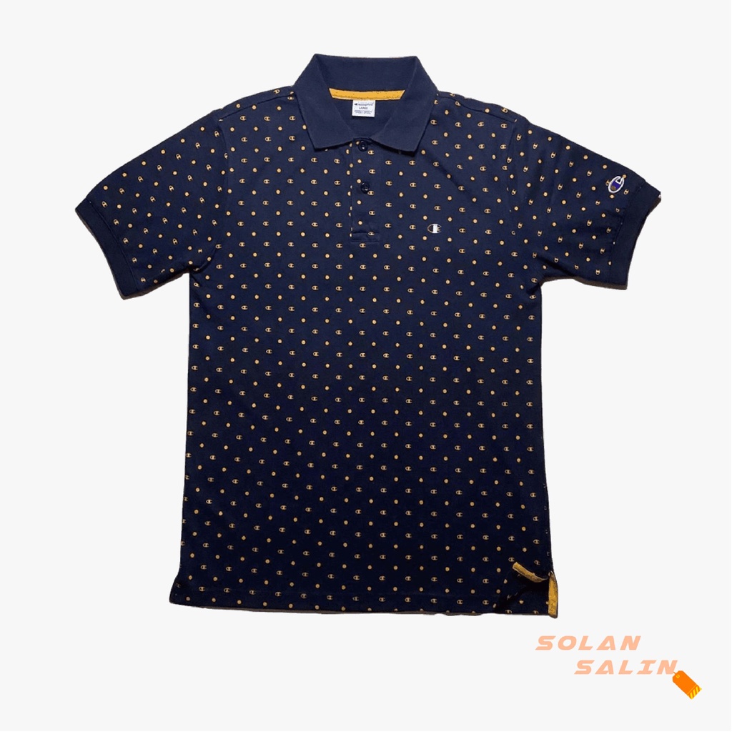 Champion Full Print Polo Shirt Navy Original - Preloved