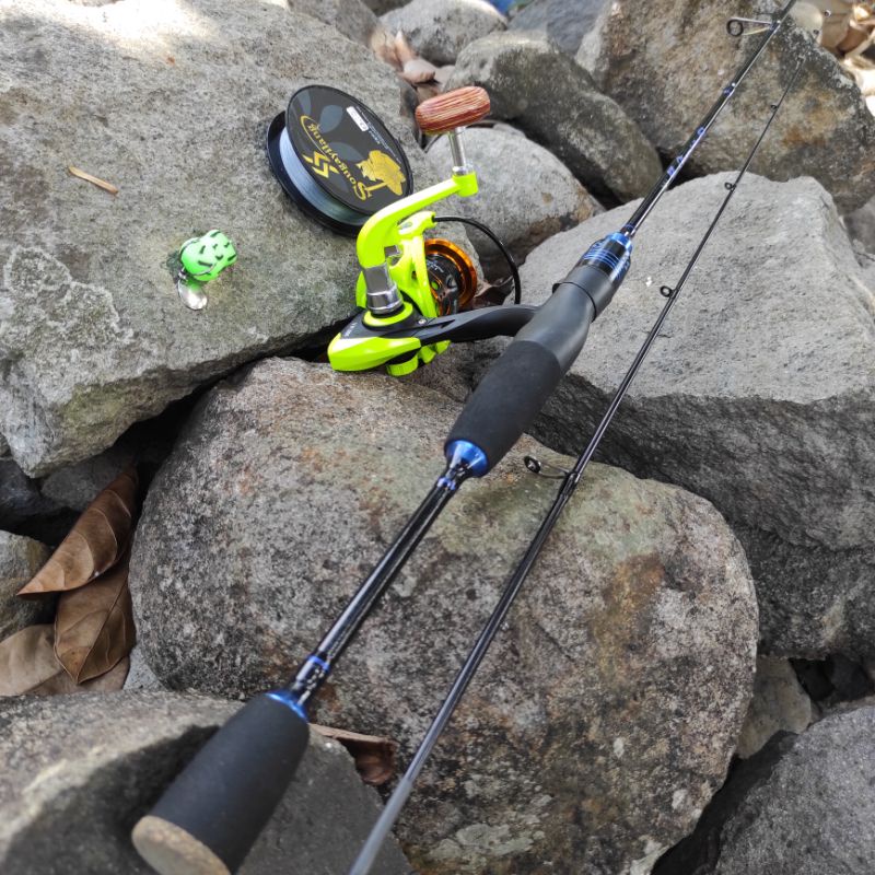 Sougayilang Satu set Pancing Ultralight UL bahan carbon solid premium warna hijau spinning casting m