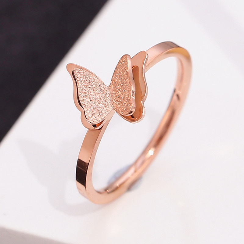 Cincin Titanium Wanita Anti Karat Asli Premium Kupu-kupu Berlian Korea Aksesoris Wanita