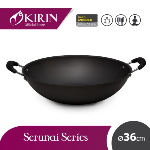 KIRIN Wok Wajan Penggorengan Hard Anodized Serunai 36 Cm