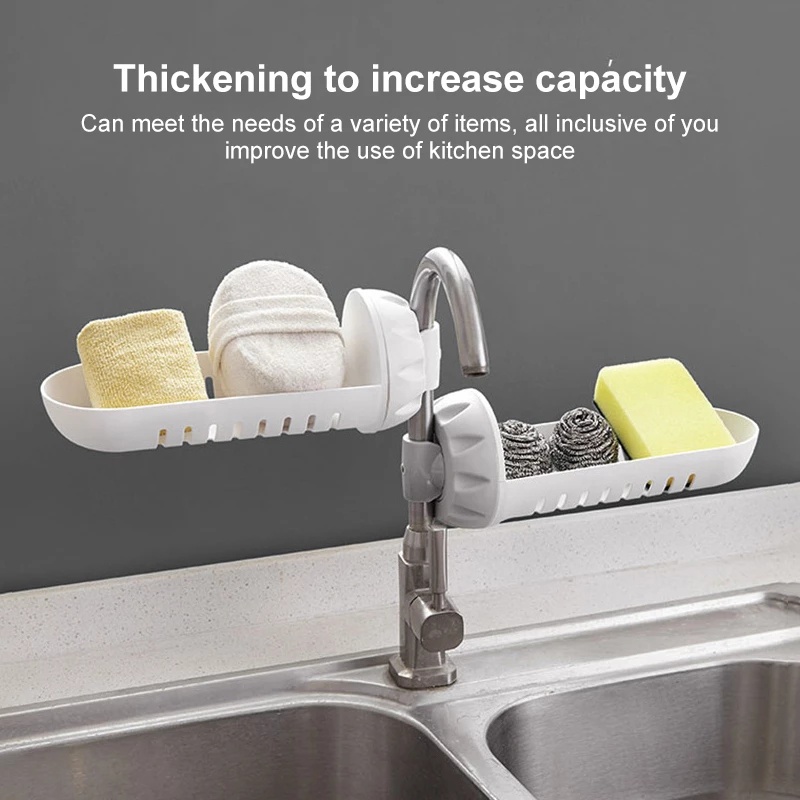 [Punch-free Faucet Rack] [Kitchen Sink Drain Storage Rack, Dishcloth &amp; Steel Wire Ball &amp; Soap Sponge Rack] [Adjustable Bathroom Faucet Drain Rack]