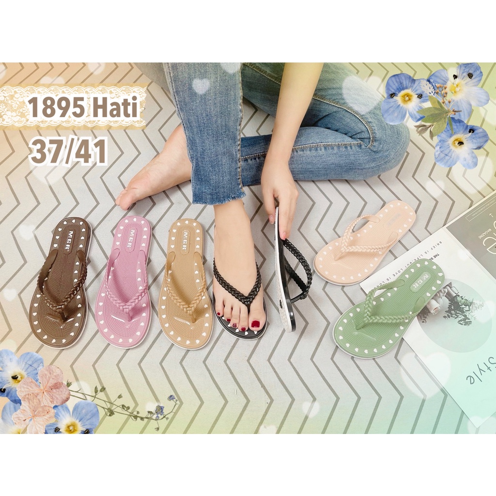 [NEW] Sandal Jepit Wanita Karet Jelly Kepang Love Rematik Cantik Elegan Impor MGR Mokaya Balance(1895 hati)/ Size 37/41