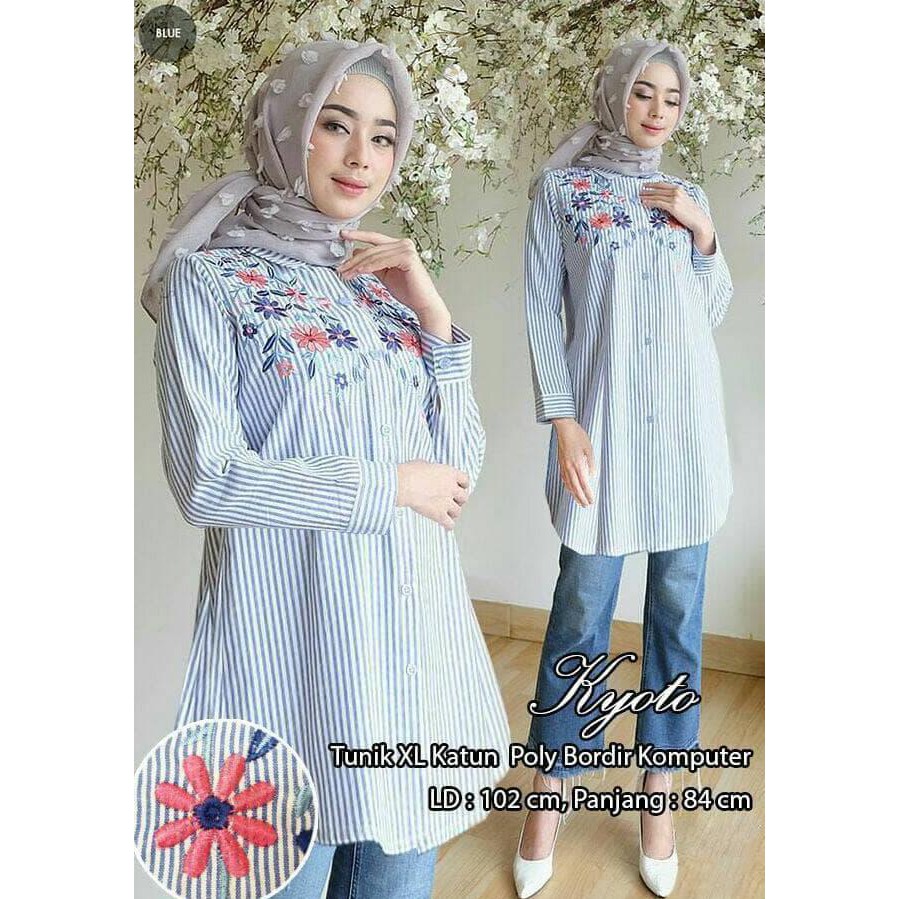 Atasan muslim Wanita Kyoko Tunic Bordir/atasan muslim wanita/baju tunik/baju muslim grosir Baru