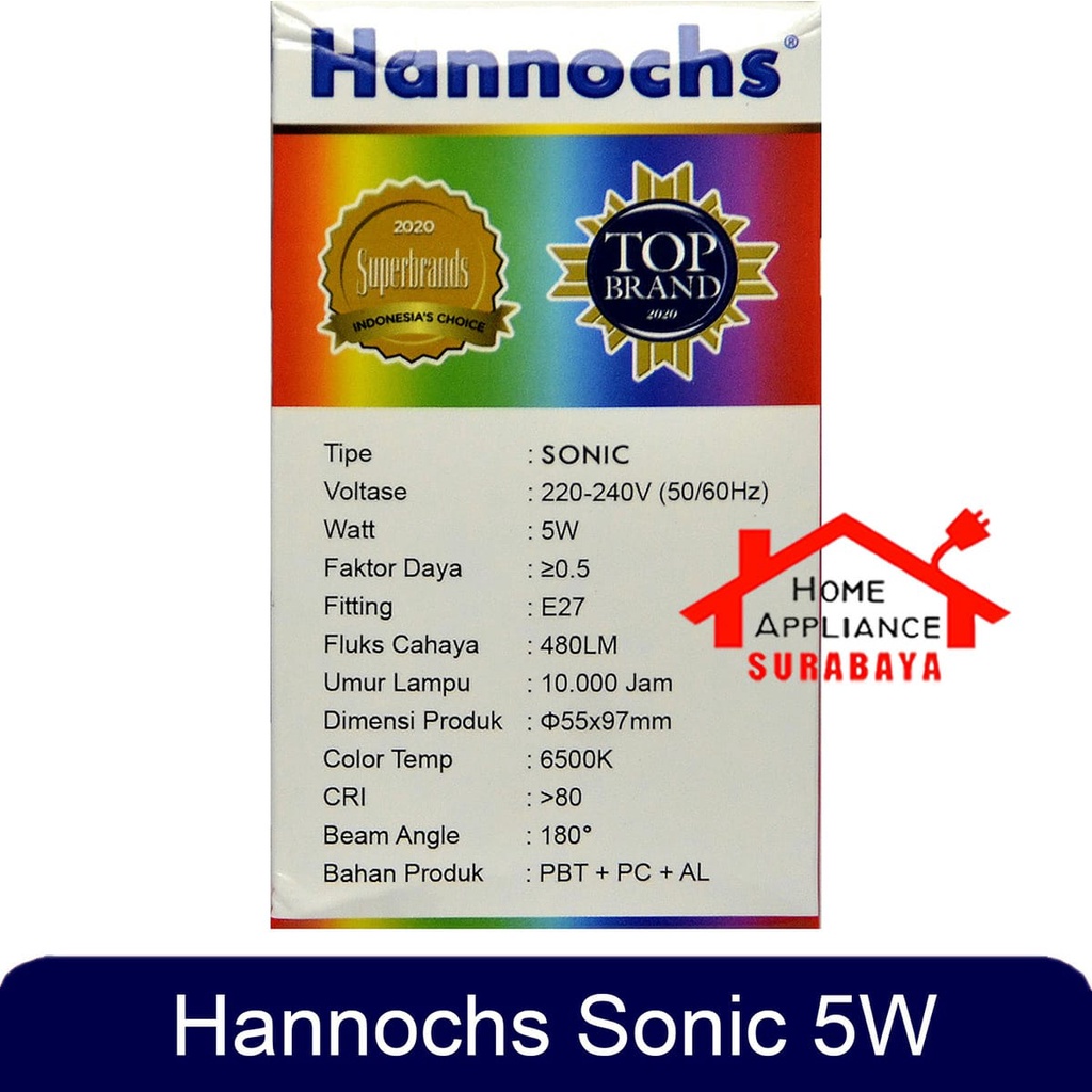 Lampu Bohlam LED Hannochs Sonic 5W 5 Watt Cahaya Putih 6500K - Cool Daylight