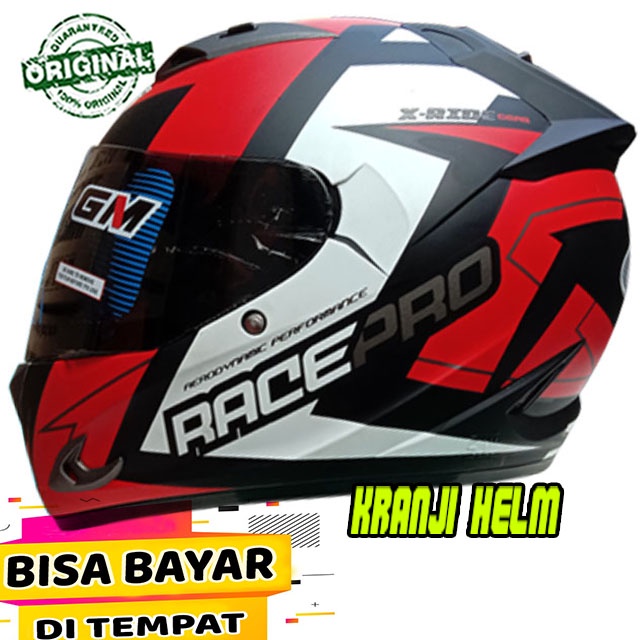 Helm / Helm fullface / Helm gm race pro x ride black red doft termurah