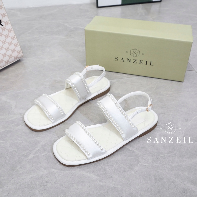 0166 Sanzeil Pearl - Sandal Flat Wanita Tali Mutiara Import