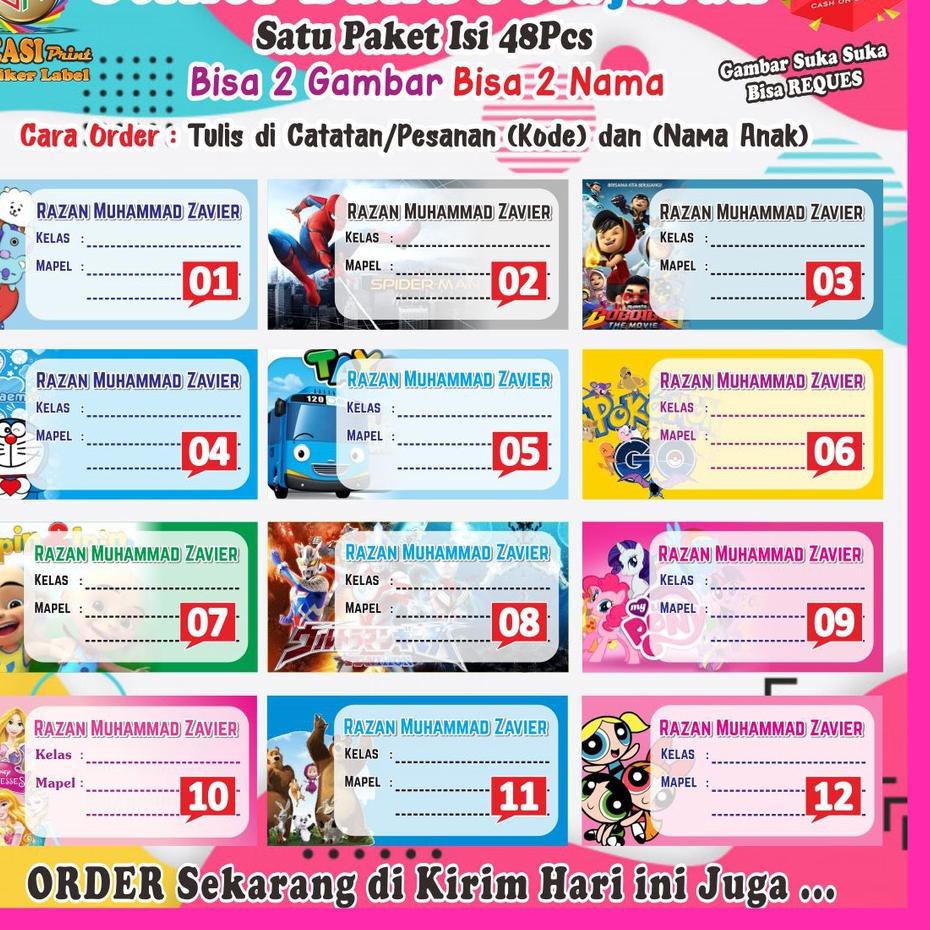 

Terlaris.. STIKER MAPEL NAMA MATA PELAJARAN STIKER BUKU BISA CUSTOM UKURAN 7X3,5CM ISI 48PCS