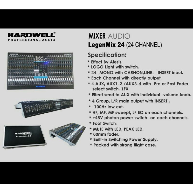 Mixer Audio 24 Channel Hardwell LegendMix-24 Original Free Hardcase