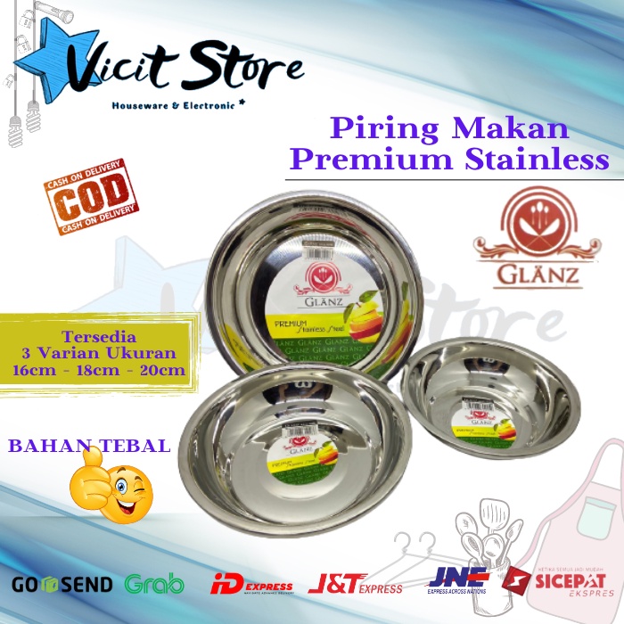 Piring Makan Premium Stainless Tebal High Quality Merk Glanz