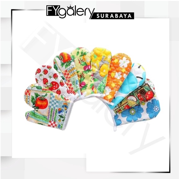 FYGALERYSURABAYA HL0095 Sarung Tangan Oven Kain Anti Panas Motif Kitchen Gloves Microwave Set