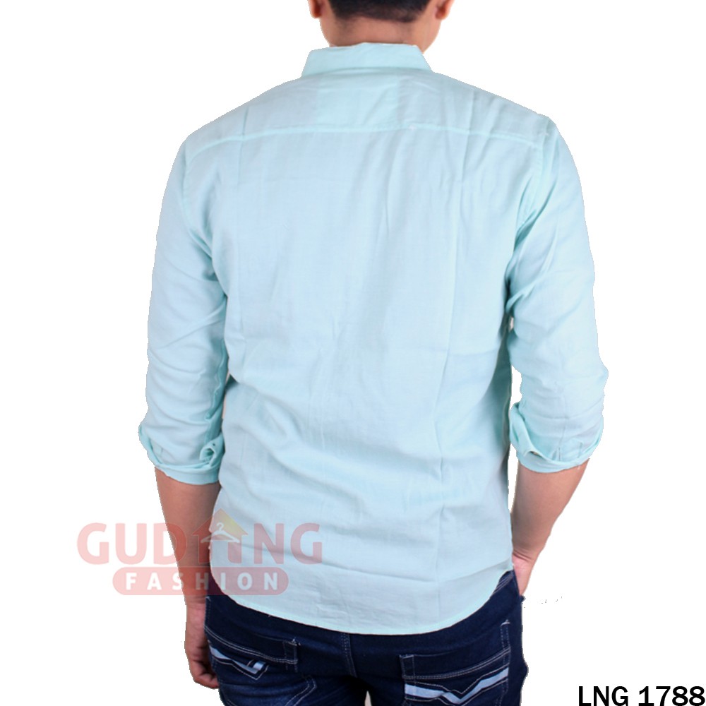 Baju Kemeja Cowok Lengan Panjang Katun Oxford Polos - LNG 1788