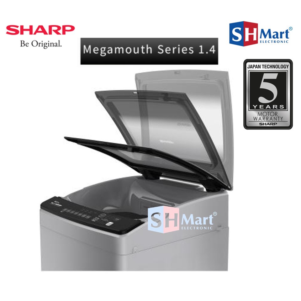 MESIN CUCI SHARP 1 TABUNG 8 KG ES-8000T-GG TOP LOADING SHARP 8 KG MEGAMOUTH 1.4 GARANSI RESMI