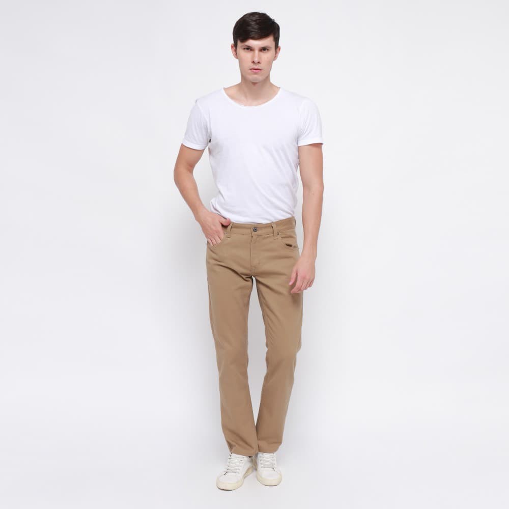 jeans keren bgt!!! - Edwin Celana Jeans Milan-018 Regular Fit Pria Panjang Khaky - Cokelat Muda, 28