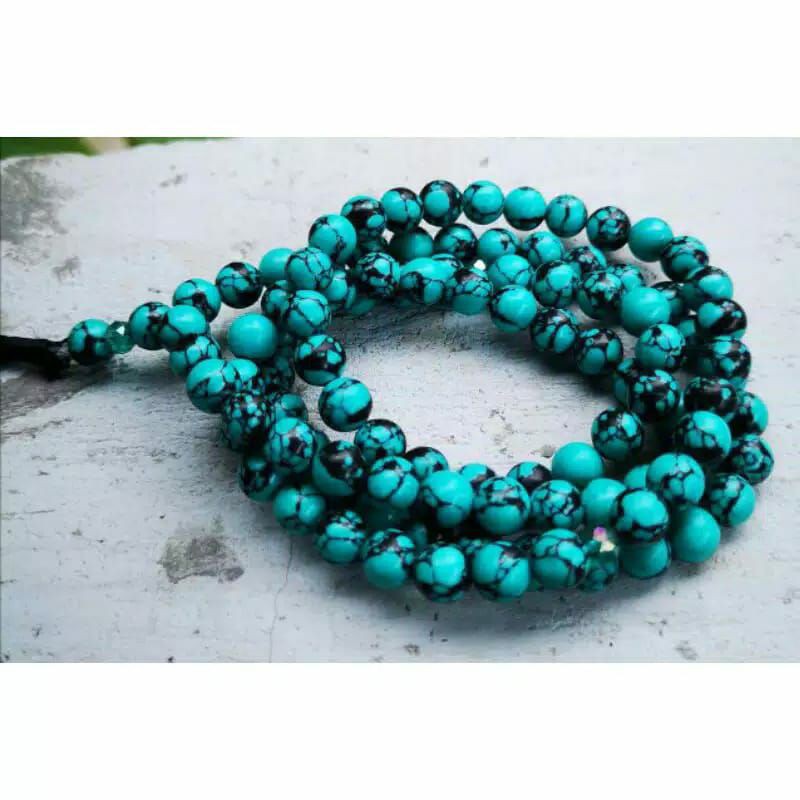 Tasbih batu pirus hijau isi 99 butir asli