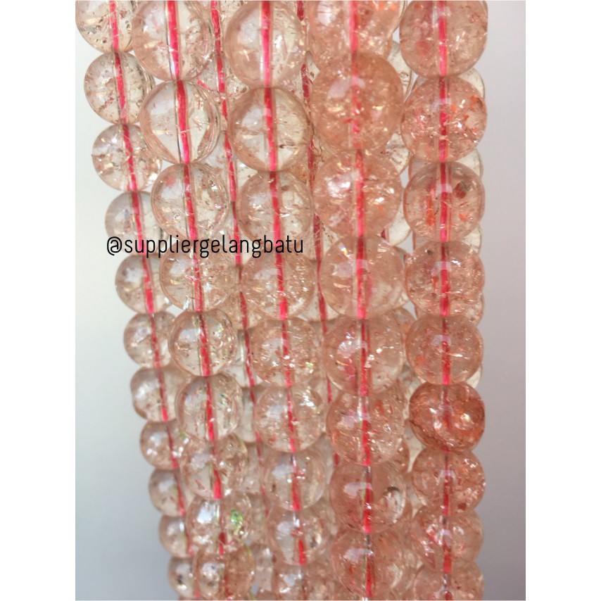 semi stone rutilated kuarsa quartz ROSE 12mm PINK PING gelang kalung aksesoris bahan grosir supplier