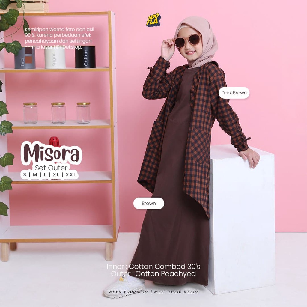 Setelan Cardigan Anak Perempuan Umur 3 - 14 Tahun Misora Baju Muslim Anak Perempuan Outer Hooflakids