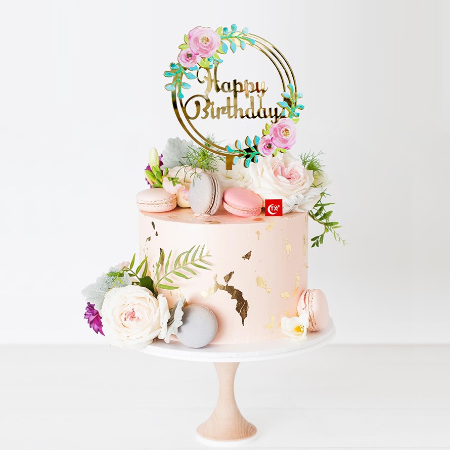 PartyHouse.Medan Topper Kue Happy Birthday Desain Flowers untuk Dekorasi Pesta