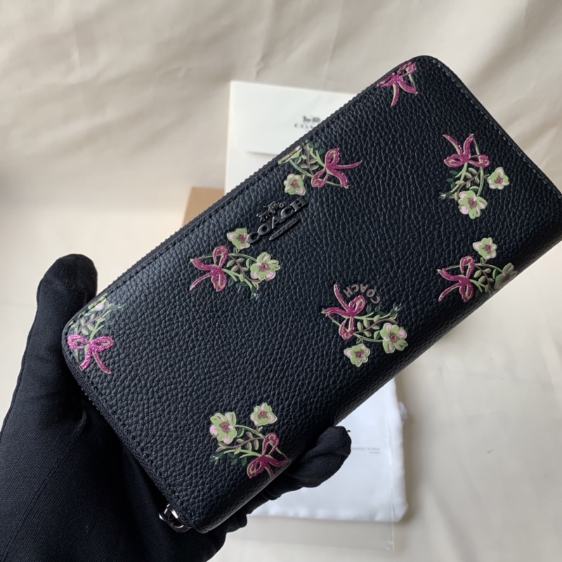 Coach Accordion Zip Wallet With Floral Bow Print (F28444)