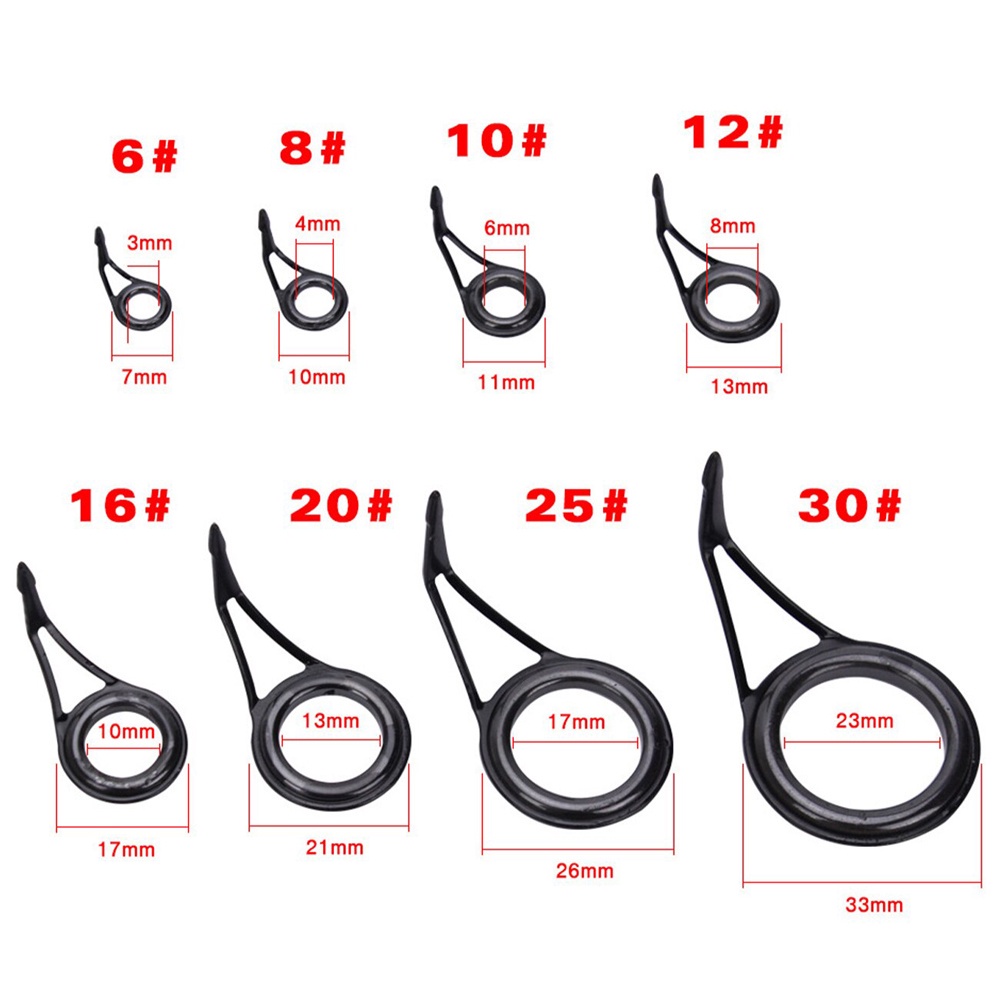 REBUY Fishing Tackle Fishing Rod Guide Tip Black Wire Loop Fishing Pole Circle Ring 8 Size Stainless Steel Repair Kit Set Fishing Accessories Eye Guide/Multicolor