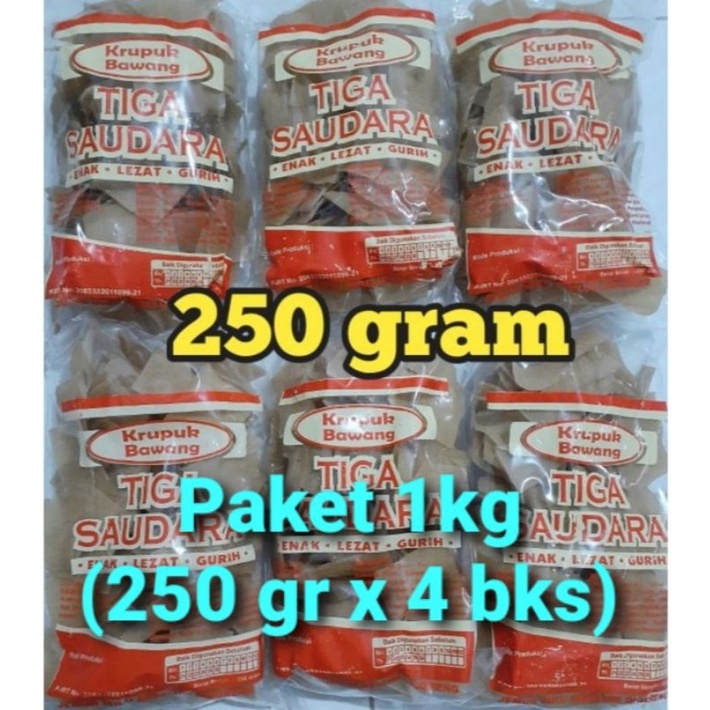 Kerupuk Bawang TIGA SAUDARA mentah Paket 1kg (250gr x 4 bks) Enak, ASLI Susukan, Kab. Semarang