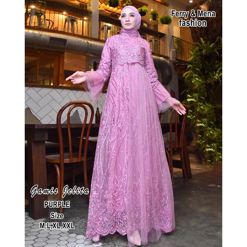 Kadai.baju / Gamis brukat tulle / Gamis pesta / Gamis Maxi Dress Size M L XL XXL / Kebaya modern