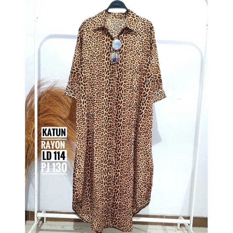 Long tunik Leopard Katun Rayon