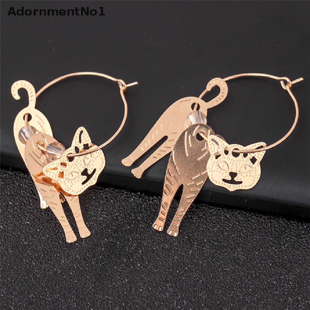 (AdornmentNo1) Anting Gantung Panjang Kait Motif Kucing Aksen Mutiara + Hollow Untuk Perhiasan Wanita