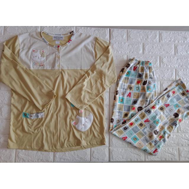 Baju Tidur Lengan Panjang Karakter Cat Merk Anne Claire Cantik Model Terbaru