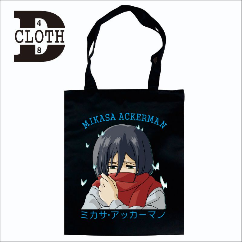 Tote Bag Resleting Anime Mikasa Ackerman Attack On Titan Bahan Drill Cotton